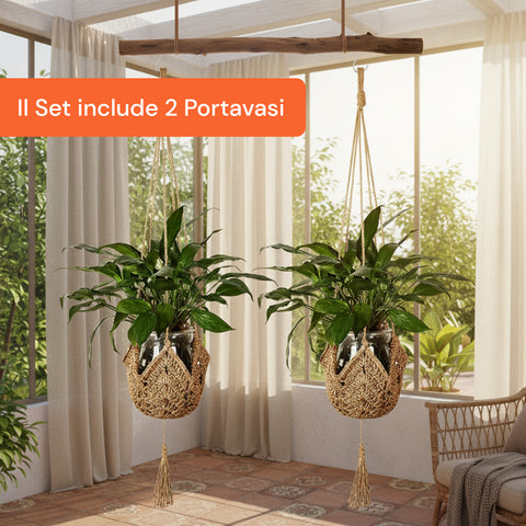 avilia set 2 portavasi in macrame intrecciato a mano con ganci a s ean 8056819053371