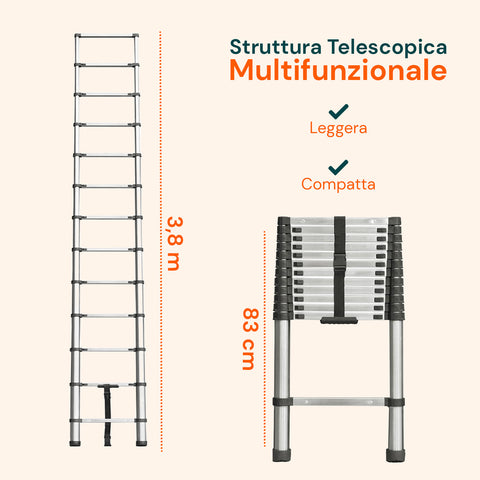 daimann scala telescopica professionale 13 gradini in acciaio uso domestico e lavoro ean 8056590070628