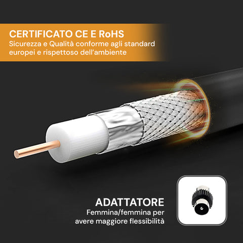 omega cavo coassiale antenna tv 3m maschio maschio con adattatore nero ean 8051191550272