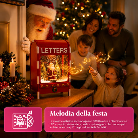saint joy cassetta postale natalizia luminosa con effetto neve musica e luci led decorazione babbo natale in plastica 24x15x37 cm a batterie o usb ean 8050043127891