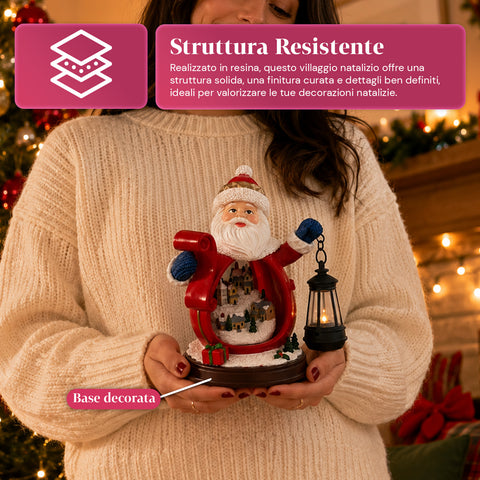 saint joy statuina babbo natale con villaggio e lanterna in resina 16x19 cm ean 8050043128010