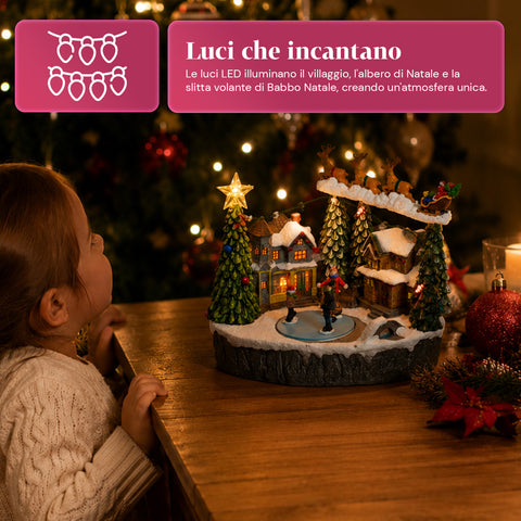 saint joy villaggio natalizio luminoso snowtime con pista di pattinaggio animata luci led e musica slitta di babbo natale polyresin 215x158x225 cm ean 8050043127723