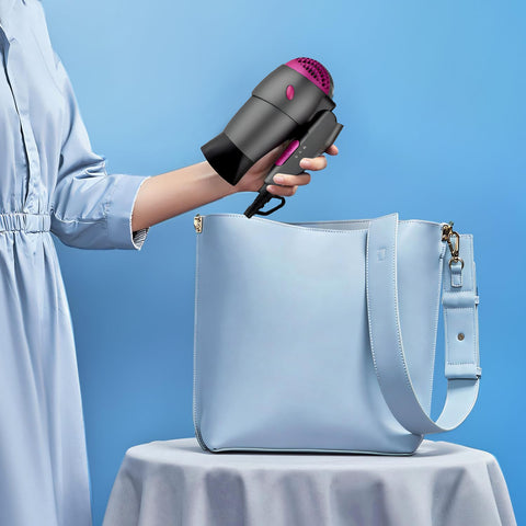 Phon da viaggio Zephir 1200W compatto che entra facilmente in borsa azzurra, asciugacapelli pieghevole ideale per viaggi e spostamenti