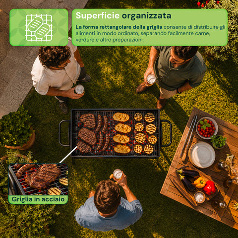 zendea barbecue a carbone e legna in acciaio con gambe alte braciere 74x38 cm e griglia 70x34 cm ad ampia superficie di cottura ean 8056819079531