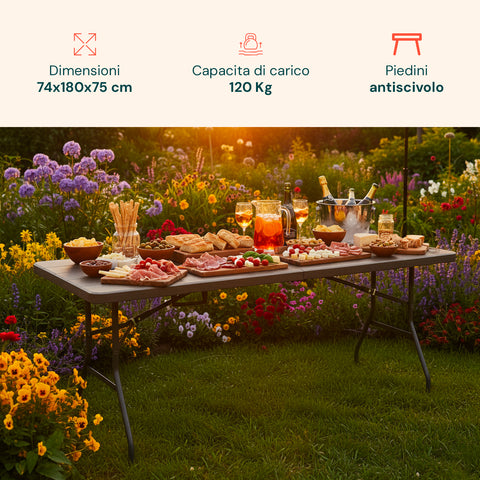 zendea tavolo pieghevole richiudibile a valigetta portatile effetto rattan in resina pp ean 8050030810614