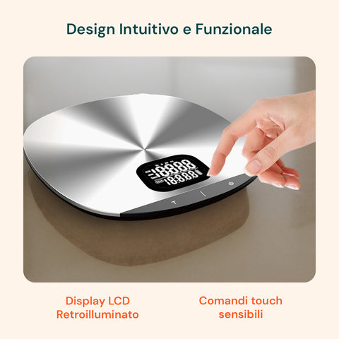 zephir bilancia da cucina in acciaio 5kg ultra compatta lcd funzione tara ean 8019101729767