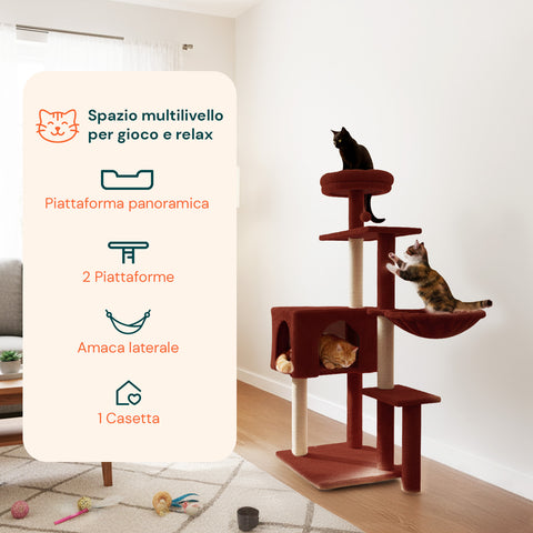 puppy lovers tiragraffi per gatti 120 cm con cuccia e amaca multilivello varie colorazioni ean 8054806950542