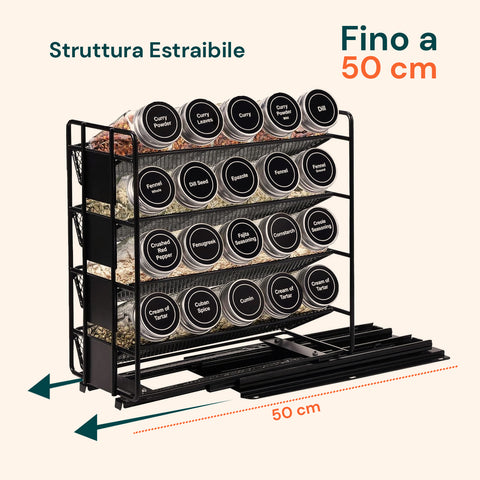 avilia portaspezie estraibile da armadietto con 20 barattoli in vetro ed etichette ean 8056819053562