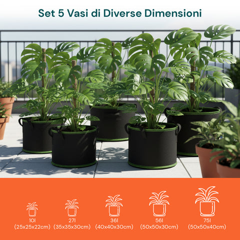 daimann vasi da coltivazione in tessuto con manici 10 75l set da 5 ean 8056590070314