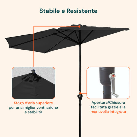 garden friend ombrellone a parete mezzaluna 27m antracite con palo in alluminio ean 8023755068608