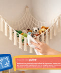 keiki amaca angolare da parete porta giocattoli in cotone rete per peluche salvaspazio 105x140x105 cm kit di montaggio con ganci e fischer inclusi ean 8056590110065