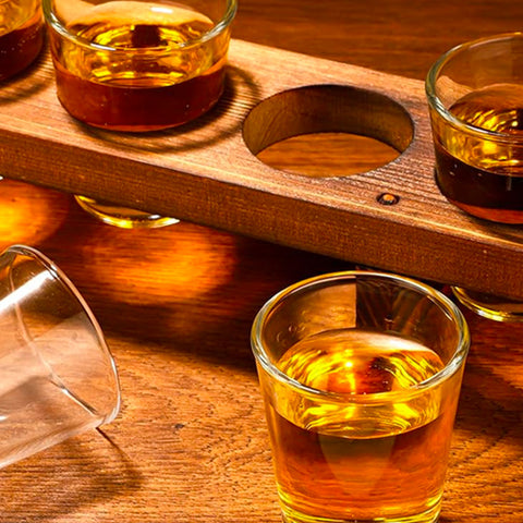 oem porta bicchierini chupitos in legno con 6 shot glass da 40ml 45 cm ean 4029811318032