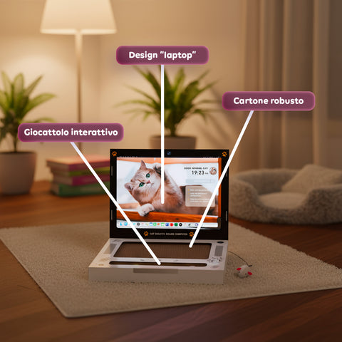 puppy lovers graffiatoio interattivo per gatti a forma di pc portatile con giochi inclusi ean 8054806950092