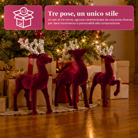 saint joy renne natalizie in velluto rosso set 3 pezzi decorazione da tavolo ean 8050043128300