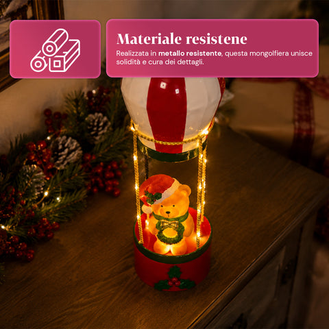 saint joy teddy skyfloat mongolfiera natalizia luminosa in metallo con orsetto luci led e funi dorate a batteria alta 37 cm con ghirlanda e agrifoglio ean 8050043127822