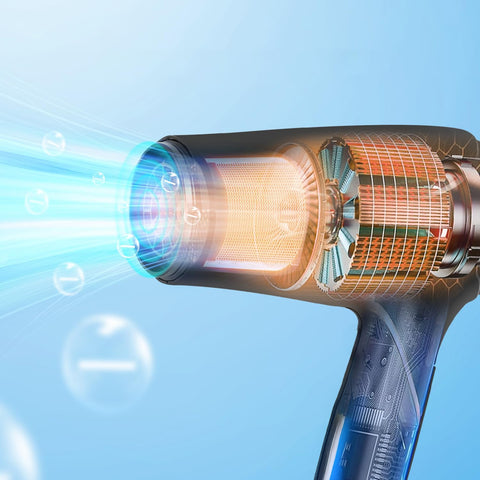 Sezione interna phon Zephir 1200W che mostra la tecnologia del motore e componenti per asciugatura rapida e uniforme