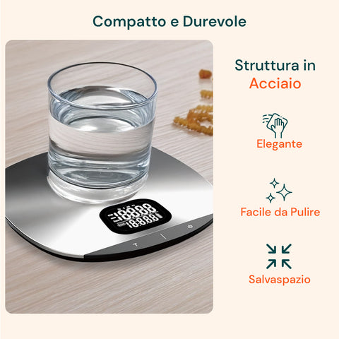 zephir bilancia da cucina in acciaio 5kg ultra compatta lcd funzione tara ean 8019101729767