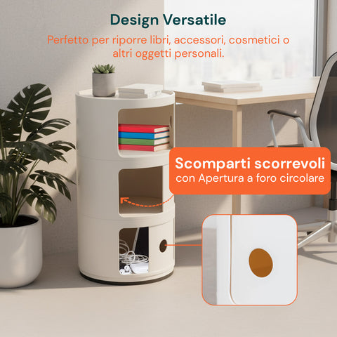 avilia home mobiletto rotondo con cassetti scorrevoli comodino moderno in abs ean 8052879010989