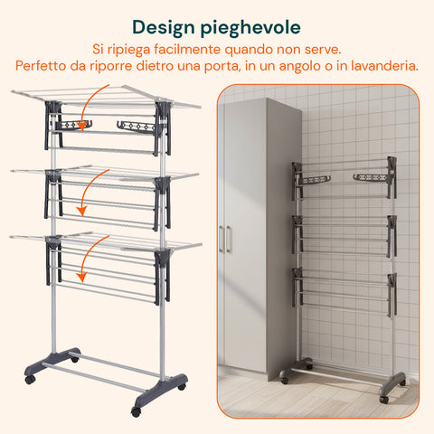 avilia home stendibiancheria verticale 3 livelli con ruote e bracci estensibili pieghevoli ean 8052879010309