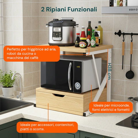 avilia home supporto microonde da cucina in legno con cassetto e ripiano superiore ean 8052879010781