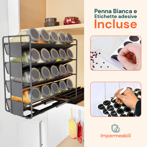 avilia portaspezie estraibile da armadietto con 20 barattoli in vetro ed etichette ean 8056819053562