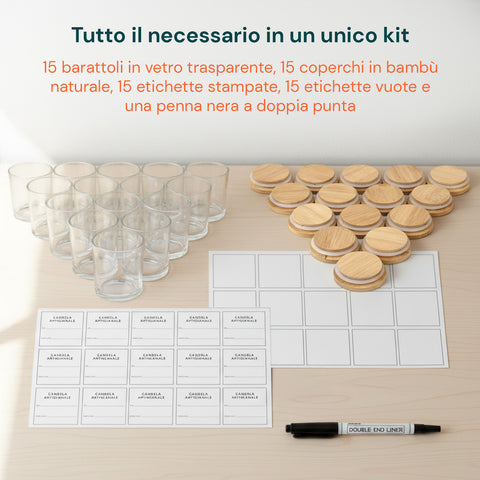 avilia set 15 barattoli in vetro per candele da 170 ml con coperchio in bambu ean 8056819053593