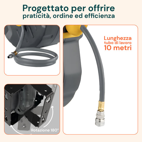 daimann tubo aria compressa 10m avvolgitore automatico con staffa da parete ean 8056590070246