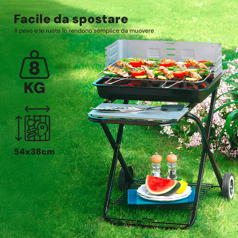 garden friend barbecue pieghevole in acciaio smaltato nero con ruote 60x80x84cm ean 8023755029548