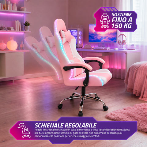 nexor sedia gaming ergonomica con luci rgb e cuscino lombare massaggiante poltrona ufficio reclinabile con telecomando ean 8056819078855