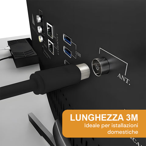 omega cavo coassiale antenna tv 3m maschio maschio con adattatore nero ean 8051191550272