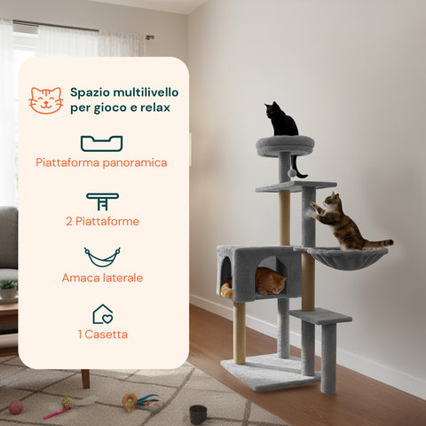 puppy lovers tiragraffi per gatti 120 cm con cuccia e amaca multilivello varie colorazioni ean 8054806950542