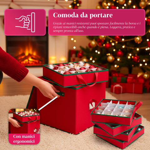 saint joy organizer per 64 palline di natale in tessuto oxford e tnt con coperchio e manici ean 8050043127556