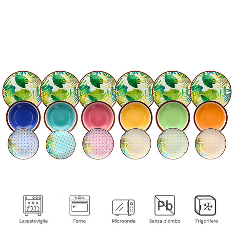 tognana set piatti 18 pezzi porcellana tropicale lavabile microonde e forno ean 8056444301205