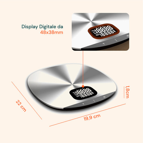 zephir bilancia da cucina in acciaio 5kg ultra compatta lcd funzione tara ean 8019101729767