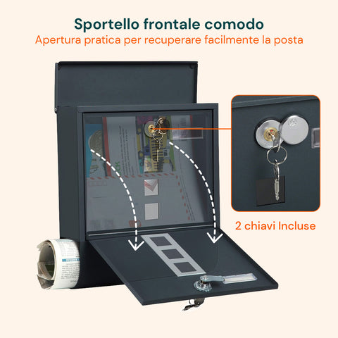 avilia home cassetta postale in acciaio inox con serratura e scomparto giornali ean 8052879011146