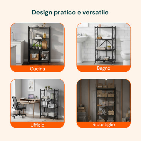avilia home scaffale mobile pieghevole 4 livelli con ruote girevoli bloccabili ean 8052879010484