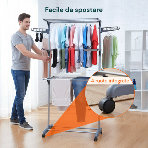 avilia home stendibiancheria verticale 3 livelli con ruote e bracci estensibili pieghevoli ean 8052879010309