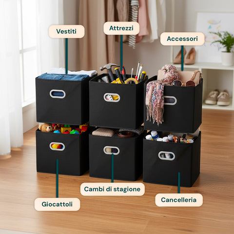 avilia set 6 cestini pieghevoli salvaspazio con maniglie in plastica 27x27x27 cm ean 8056819052732