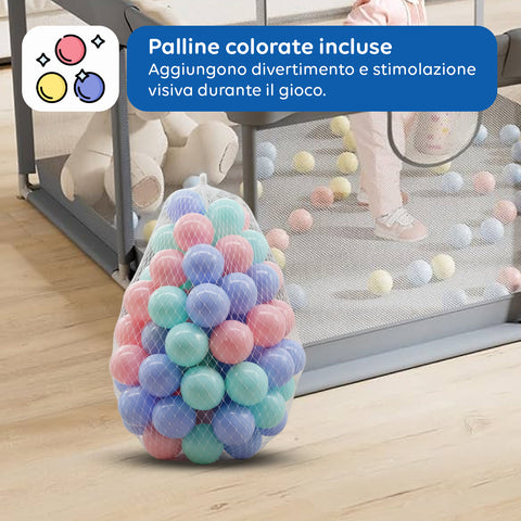 keiki box pieghevole per bambini con 100 palline e 4 anelli area gioco sicura ean 8056590110027