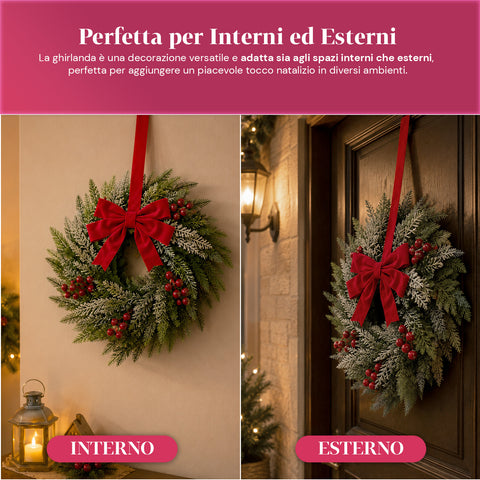 saint joy ghirlanda natalizia a38 cm con fiocco rosso e bacche effetto neve ean 8050043128546