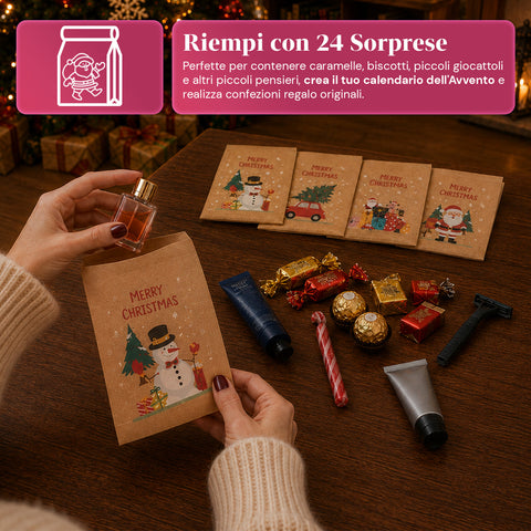 saint joy sacchetti natalizi set 24 bustine in carta kraft con adesivi ean 8050043128126