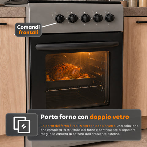 wintem cucina a gas 50x50 cm con forno a gas 49 litri 4 fuochi di diversa potenza valvole di sicurezza e coperchio ean 8056819078930