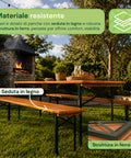 zendea set tavolo e 2 panche pieghevoli da giardino 120cm in legno con struttura in ferro e foro ombrellone 5cm portata tavolo 200kg ean 8050030810768
