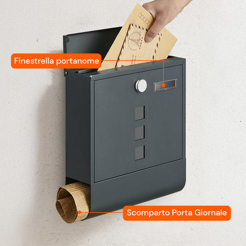 avilia home cassetta postale in acciaio inox con serratura e scomparto giornali ean 8052879011146