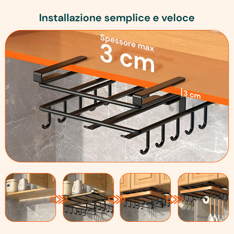 avilia home mensola sottopensile cucina con ganci e porta rotolo salvaspazio ean 8052879010828