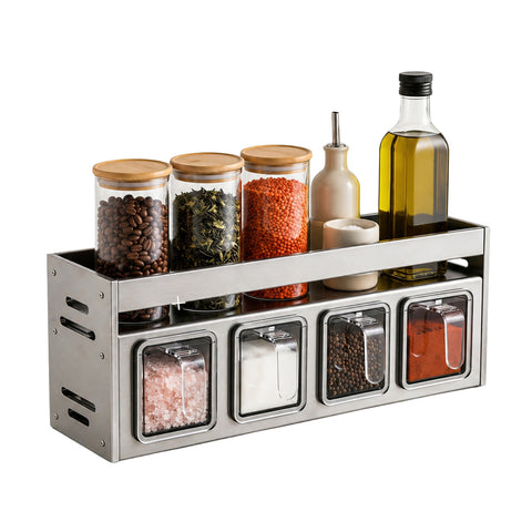 Organizer in Acciaio con 4 Contenitori Estraibili e Ripiano Superiore 35x10,5x12 cm - Portata 10 kg