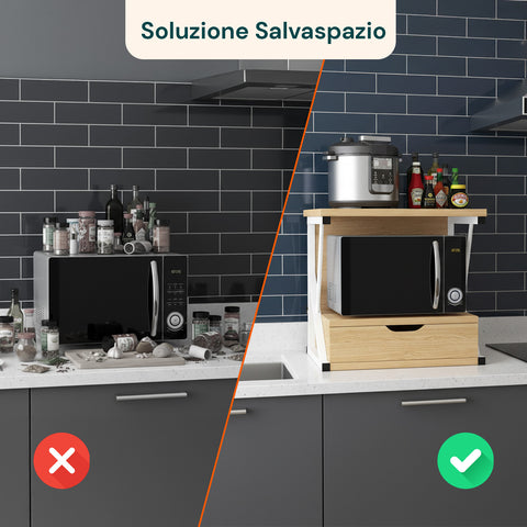 avilia home supporto microonde da cucina in legno con cassetto e ripiano superiore ean 8052879010781