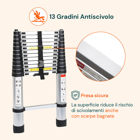daimann scala telescopica professionale 13 gradini in acciaio uso domestico e lavoro ean 8056590070628