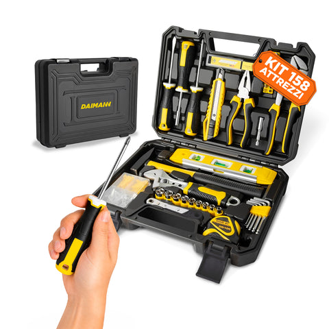 daimann set attrezzi da lavoro 158 pezzi con valigetta cricchetto martello e pinze ad impugnatura ergonomica ean 8056590070444