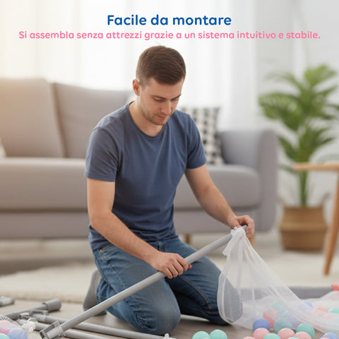 keiki box pieghevole per bambini con 100 palline e 4 anelli area gioco sicura ean 8056590110027